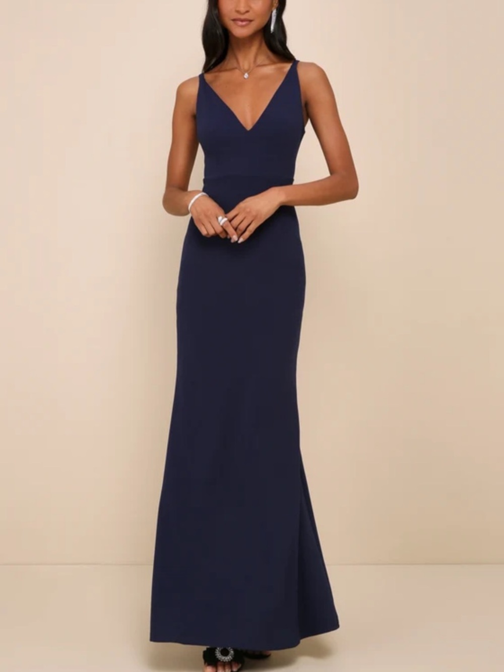 Lulu's Navy V-Back Mermaid Evening Gown